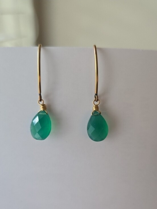 Ohkuol Jewelry - Emerald Green Onyx Earrings 14KT Gold Filled